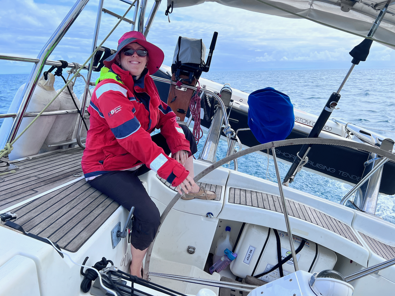 Kristie at the helm for most of the way across