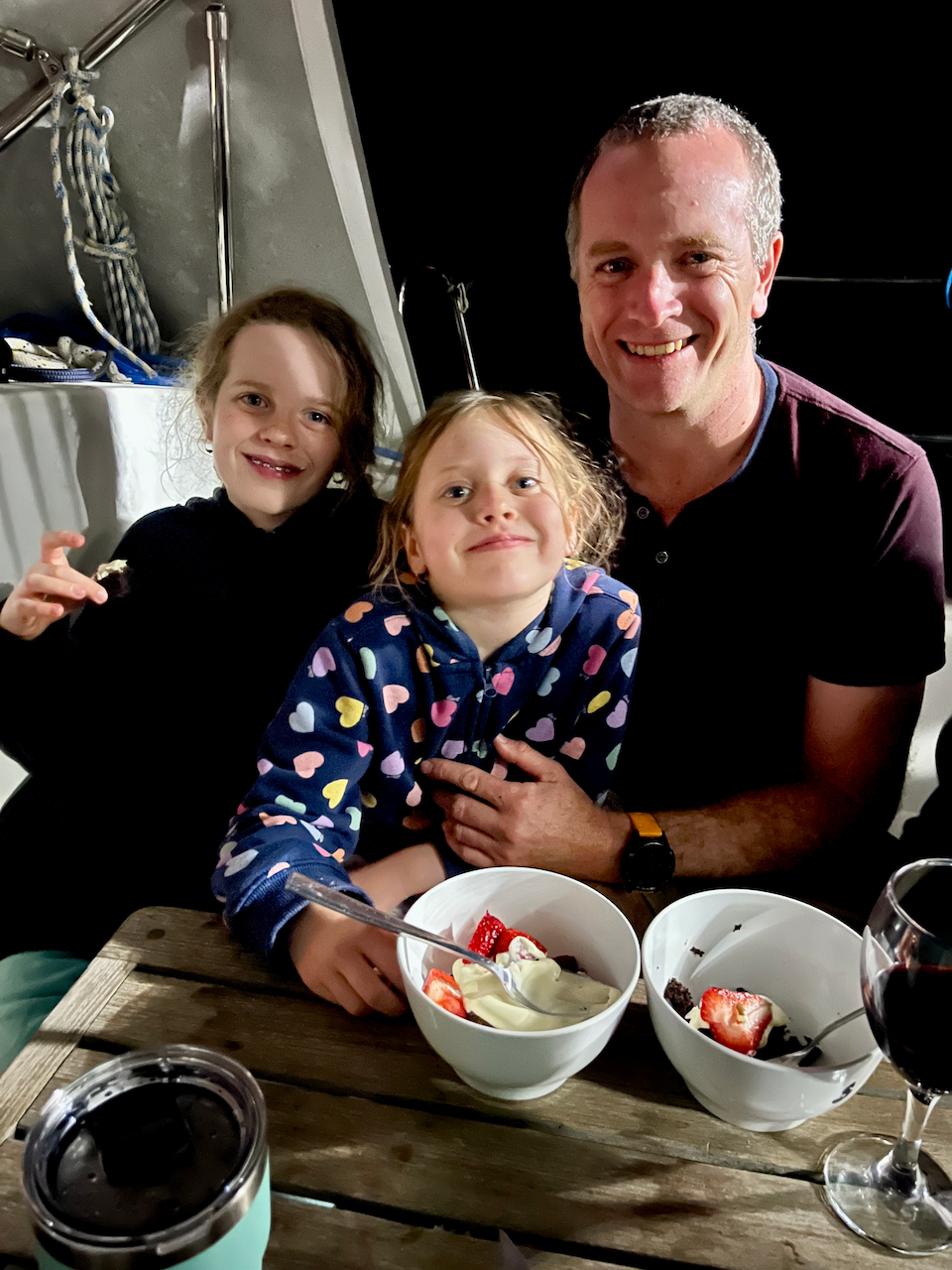 Brownies with cream and strawberries and wine and whisky!