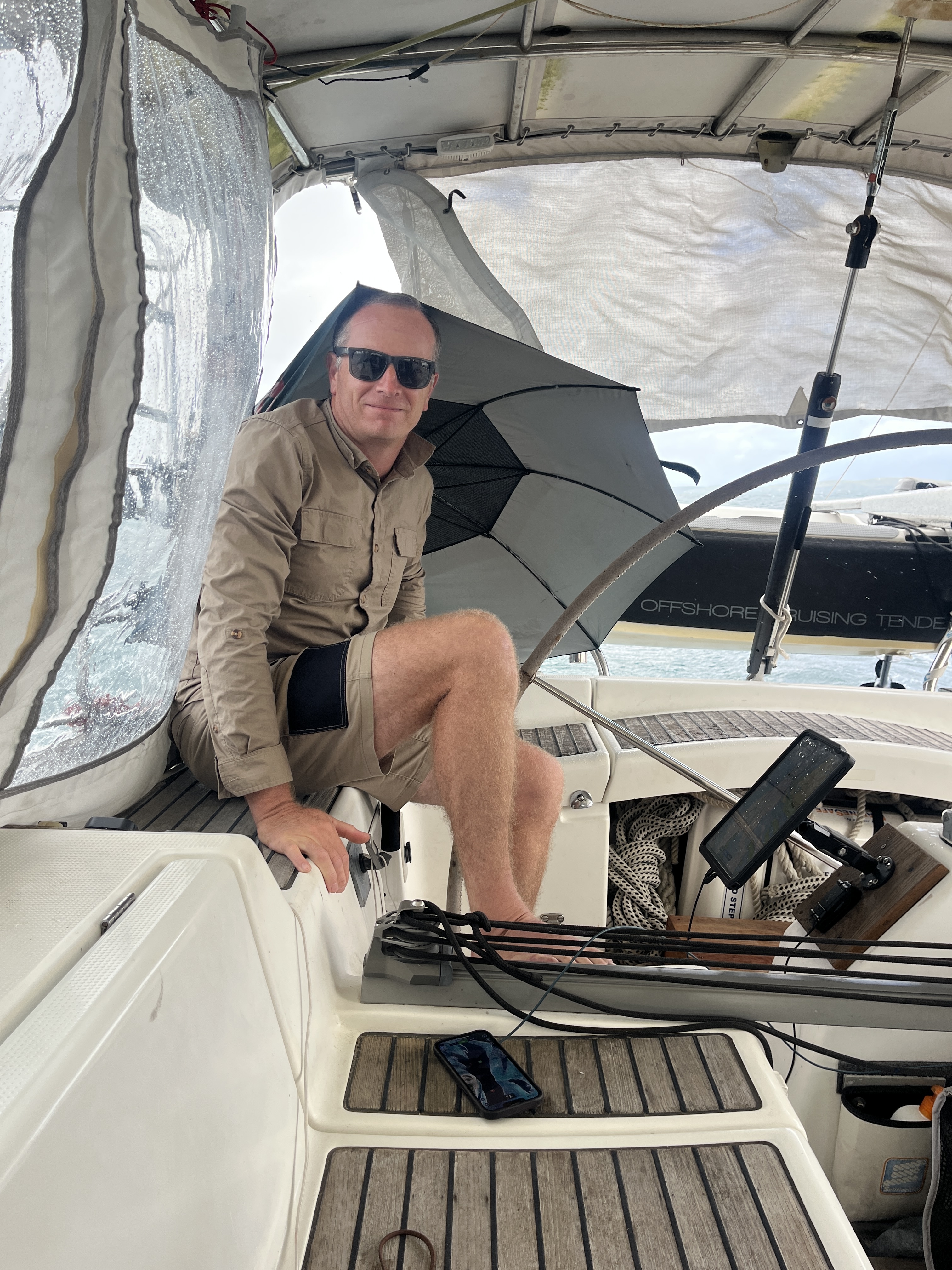 Wet and windy trip to our anchorage.