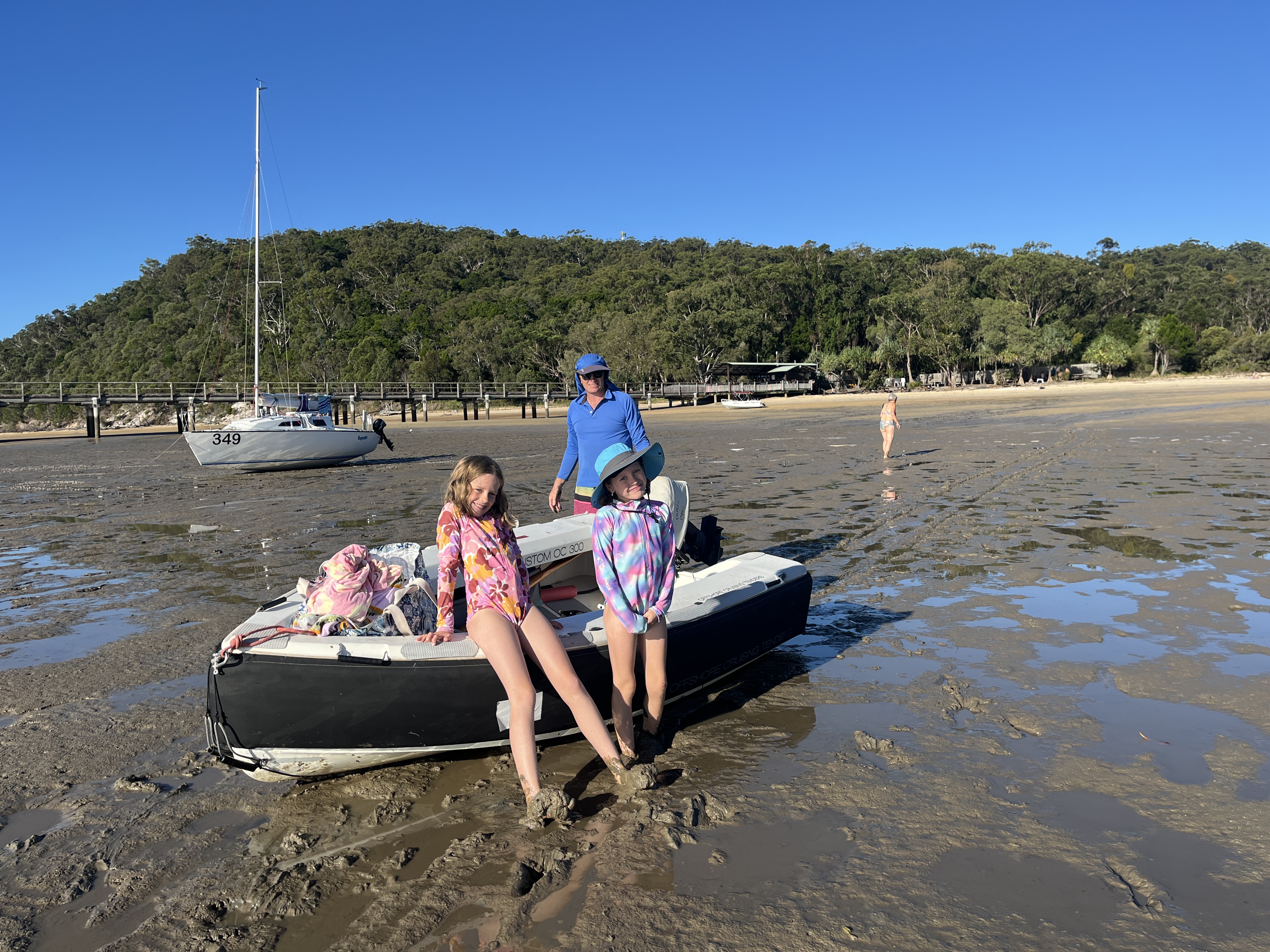 It was a long way to drag the tender down the beach at low tide.