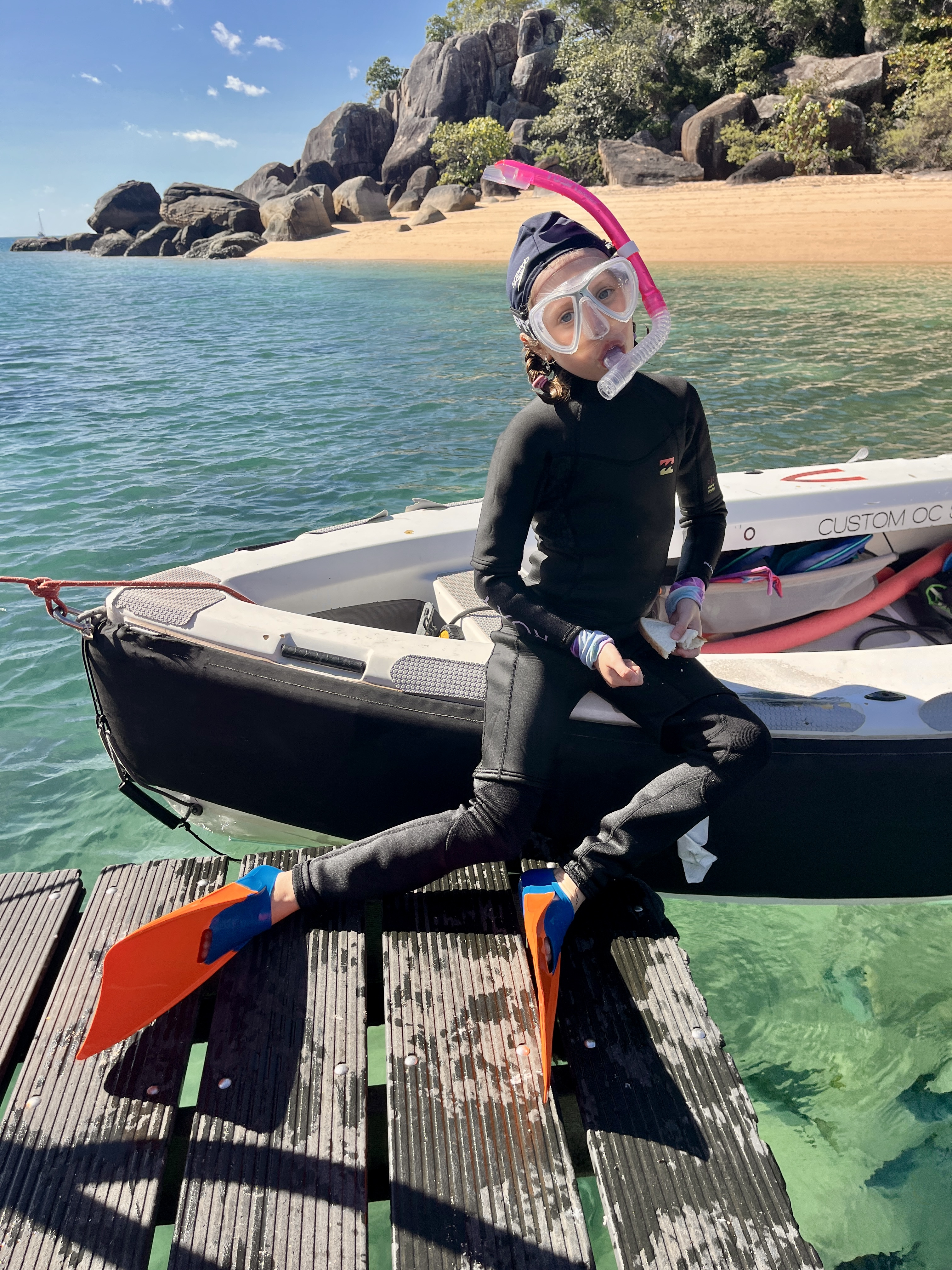 Convenient jetty to tie up to and go for a swim