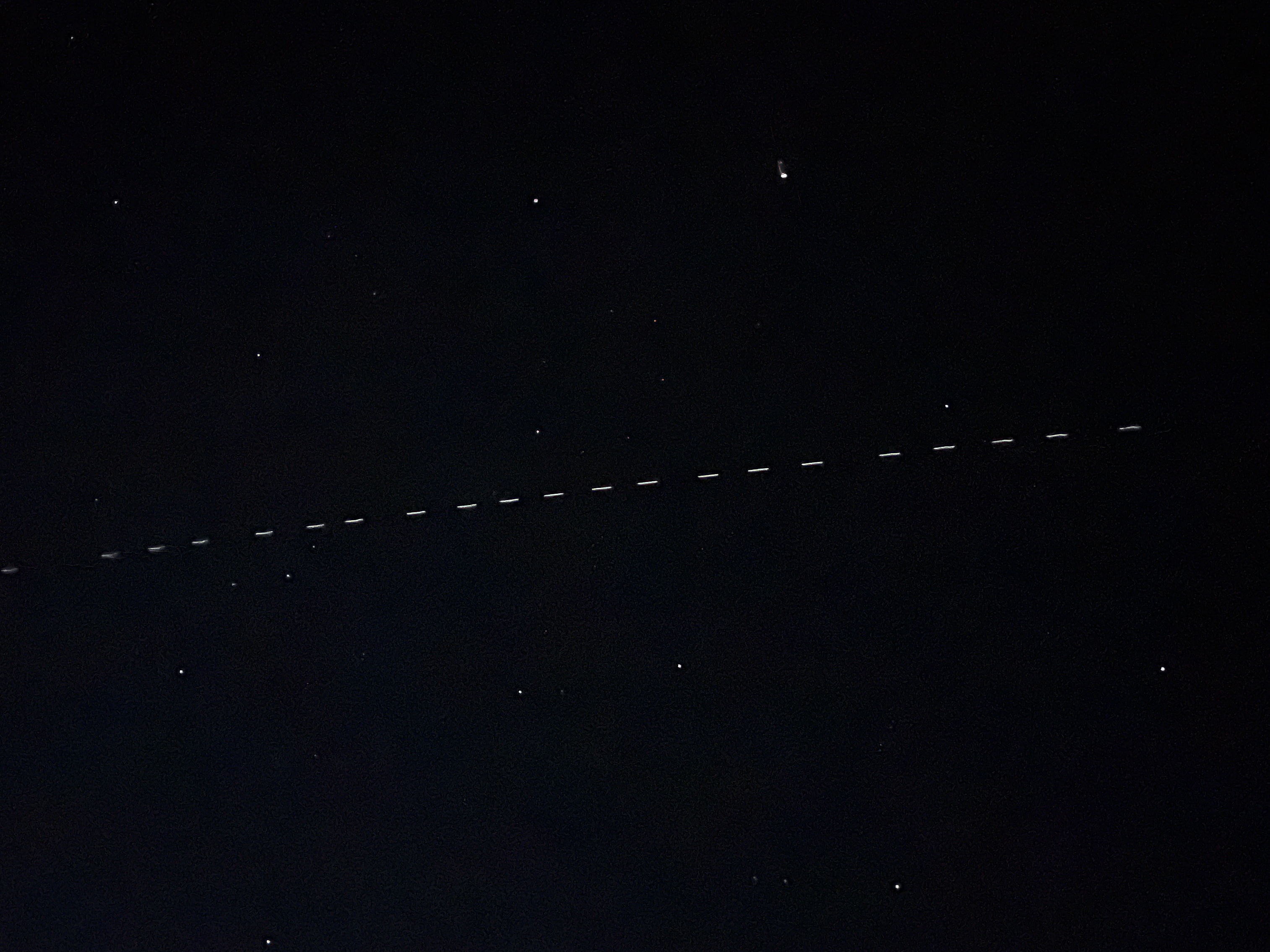 Dashes due to the longer exposure