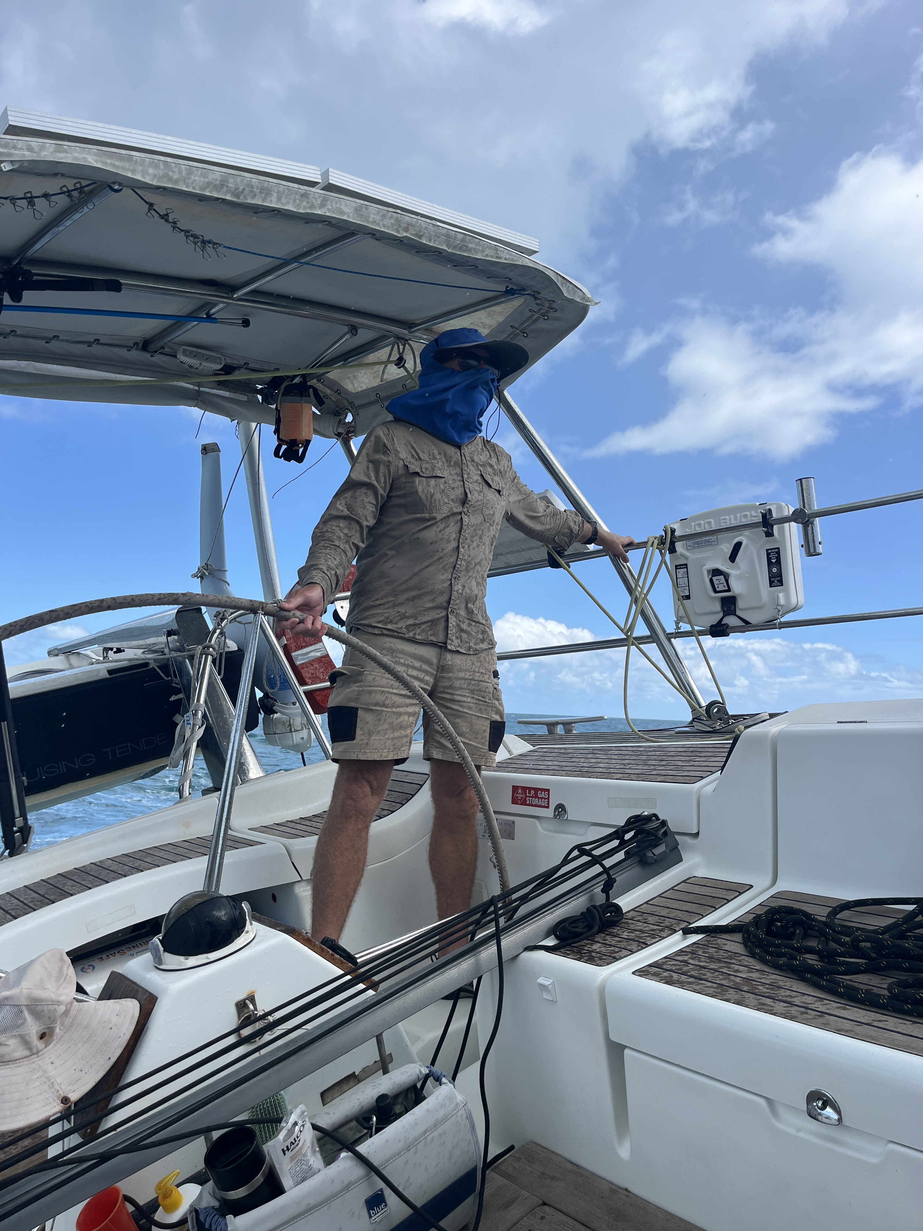 Heading upwind meant quite a few waves over the front of Lazuli