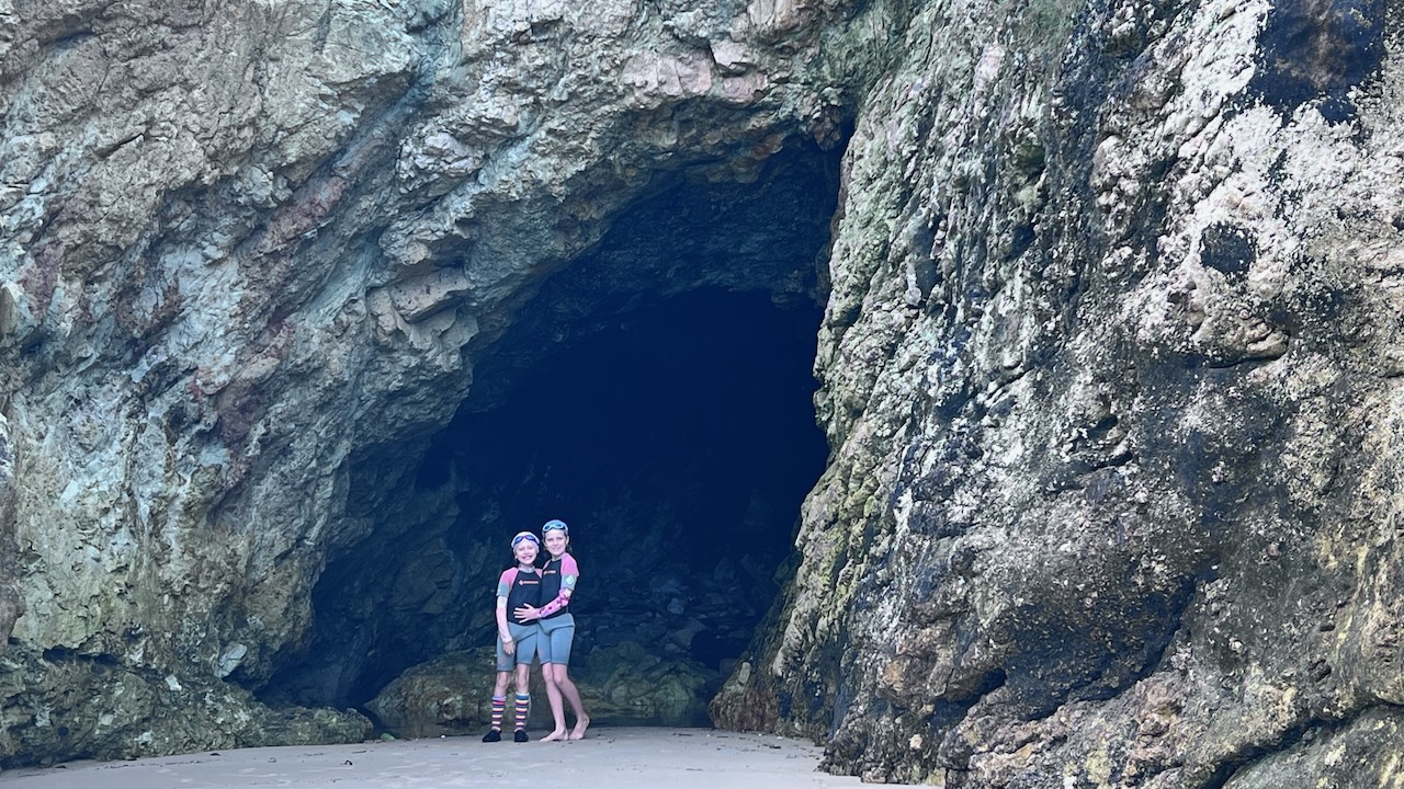 The girls loved the cave.. Kristina found some shark eggs that'd been washed up in there