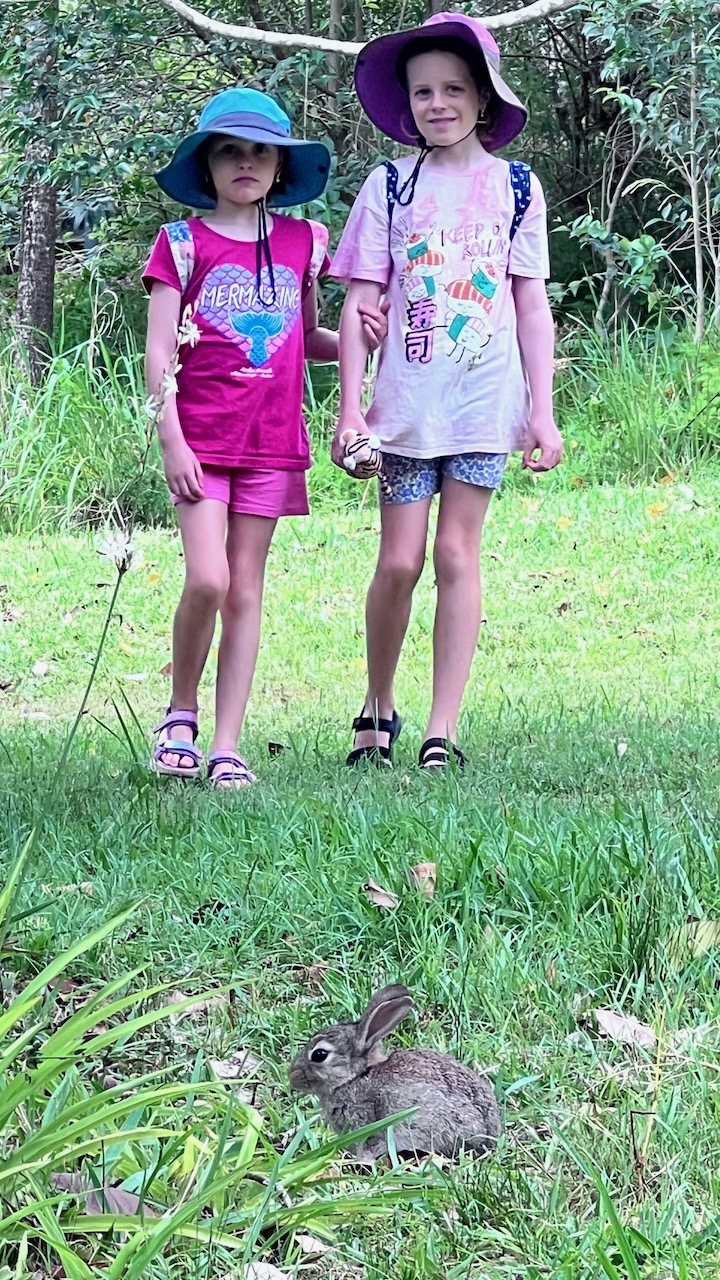 The girls were super excited to see a rabbit in the wild