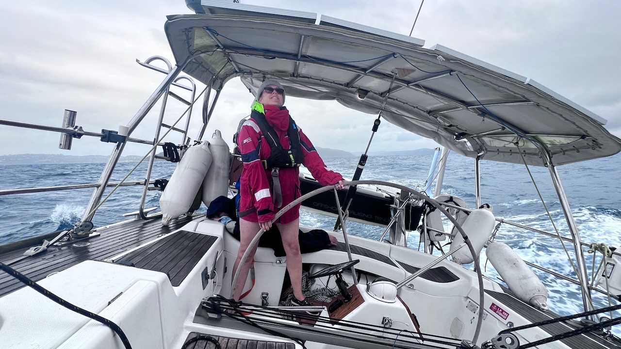 Fast sailing with the wind behind us.. but some big swells made it uncomfortable
