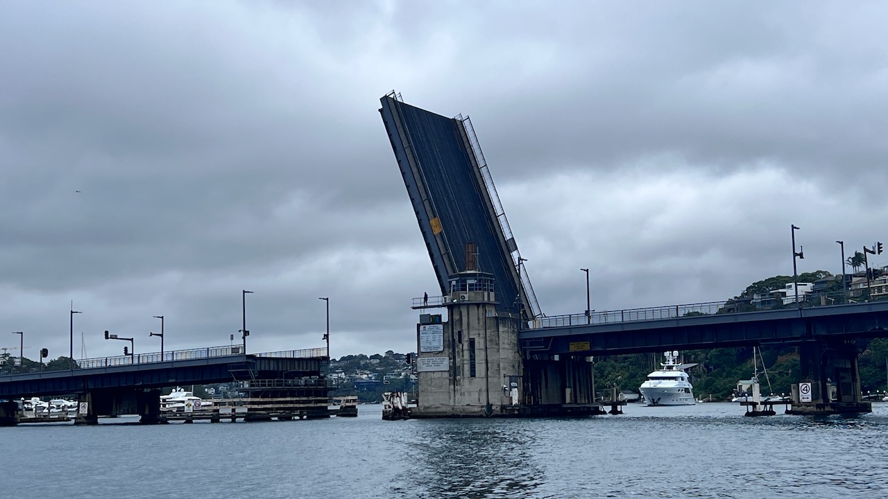 Bridge opened and waiting to go through