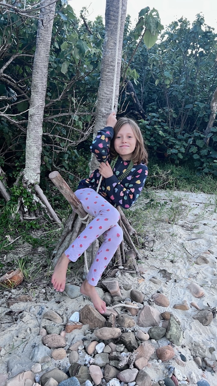 Home/boat/beach made swing with rope found on the beach by Sniffy.