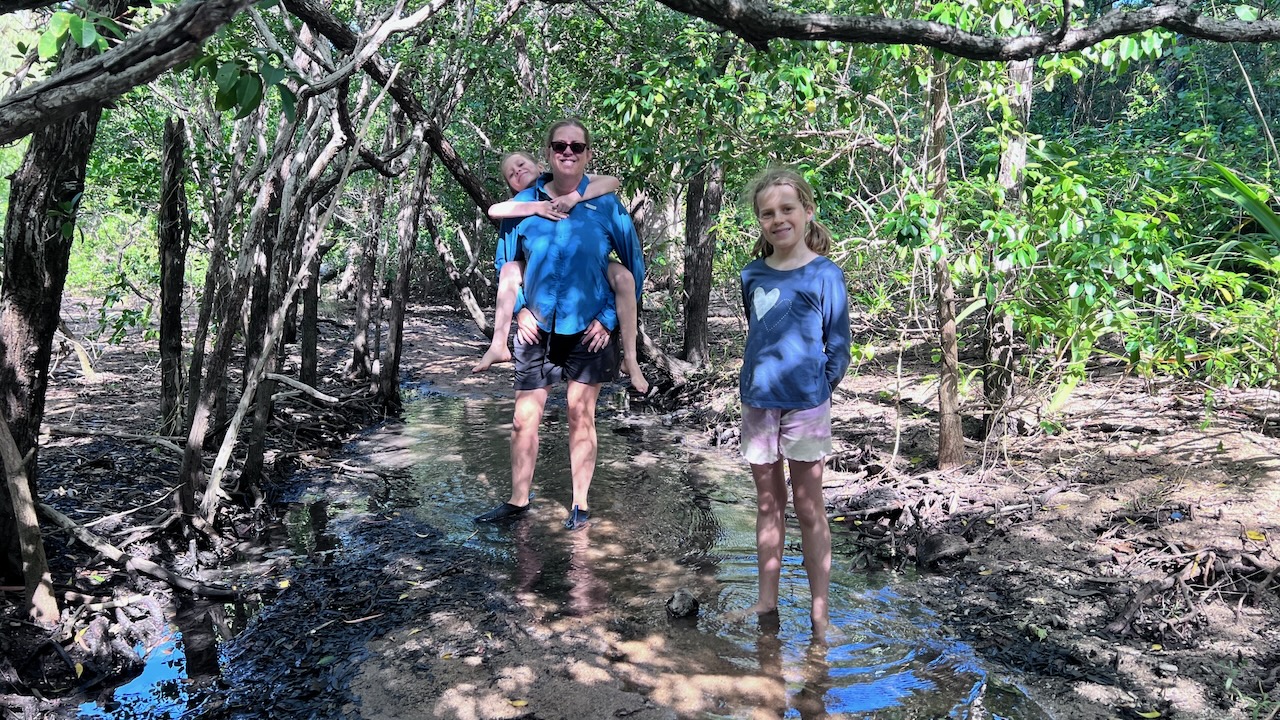 Tramping through the creek on the way back