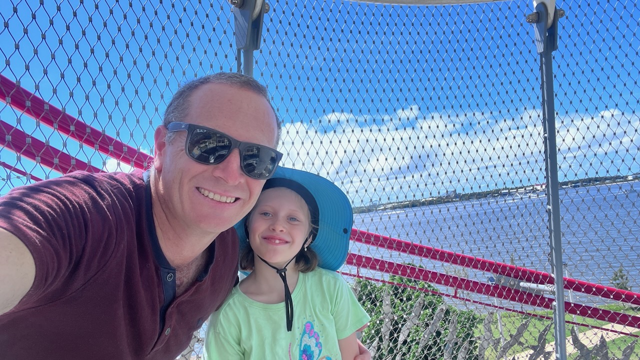 Emma and I at the top of the playground she was most definitely not going to have fun at!