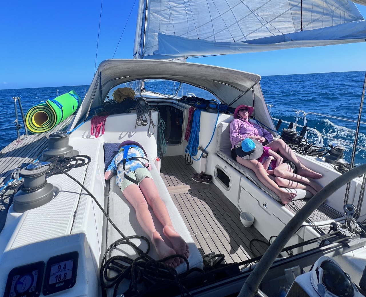 The girls assumed their positions for the sail across to Bundy