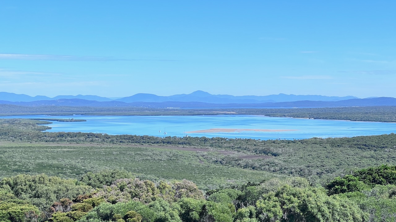 Looking back across to Pancake Creek - Lazuli 3rd mast from the left