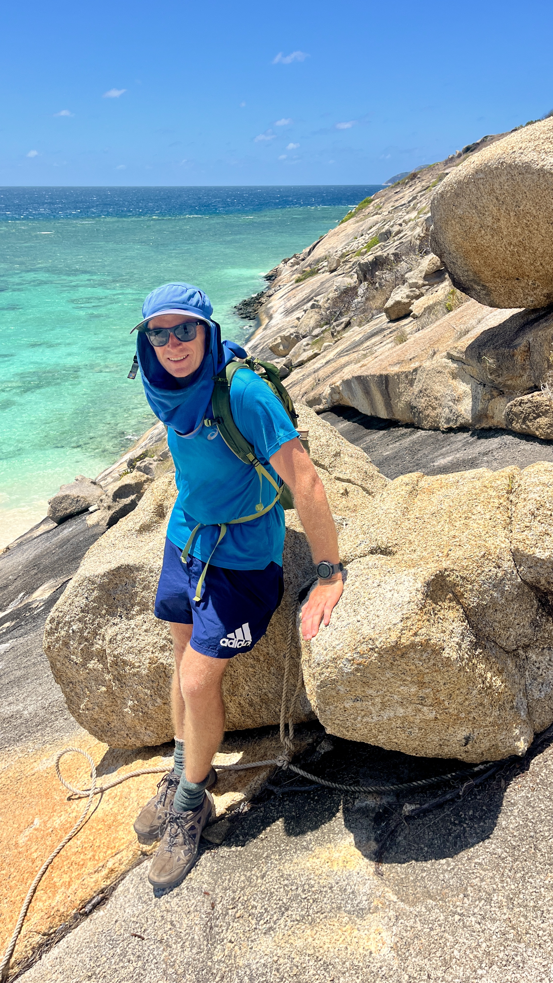 Contemplating the walk down the rope