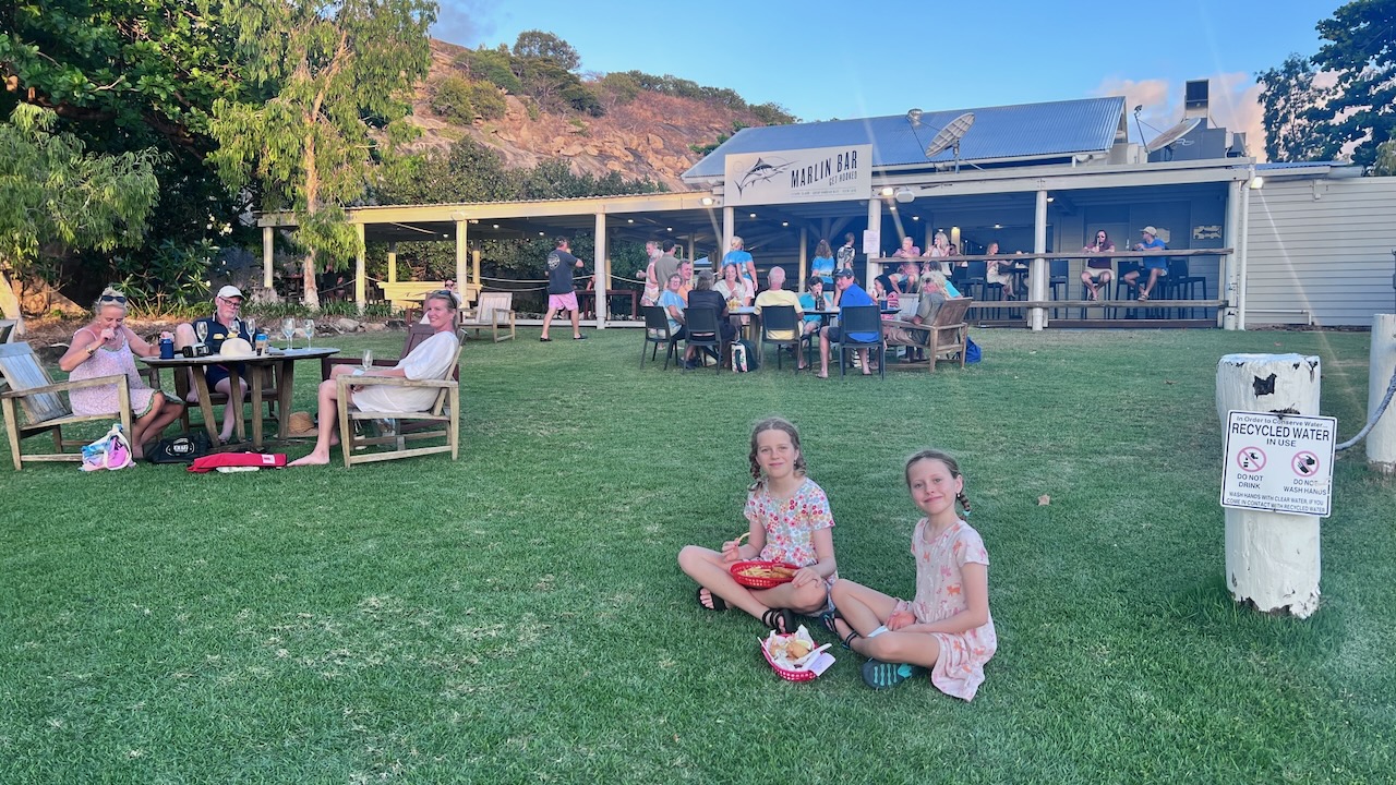 The girls sharing a seafood basket.