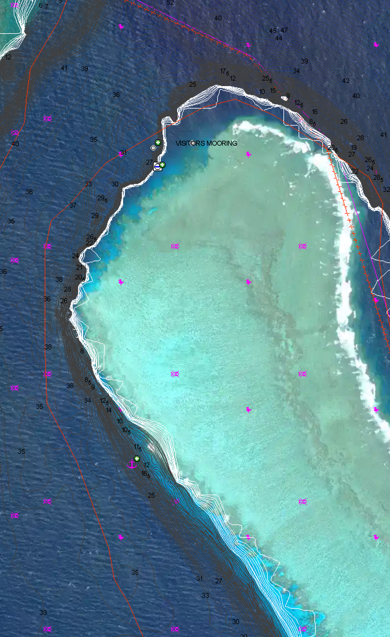 We dropped anchor just around the coner from the moorings at the Cod Hole.
