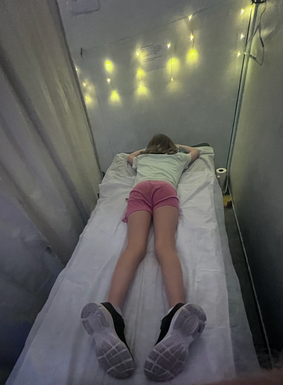 Emma getting ready for her first ever massage